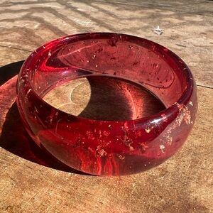 Pink Resin Bangle Bracelet with Gold foil